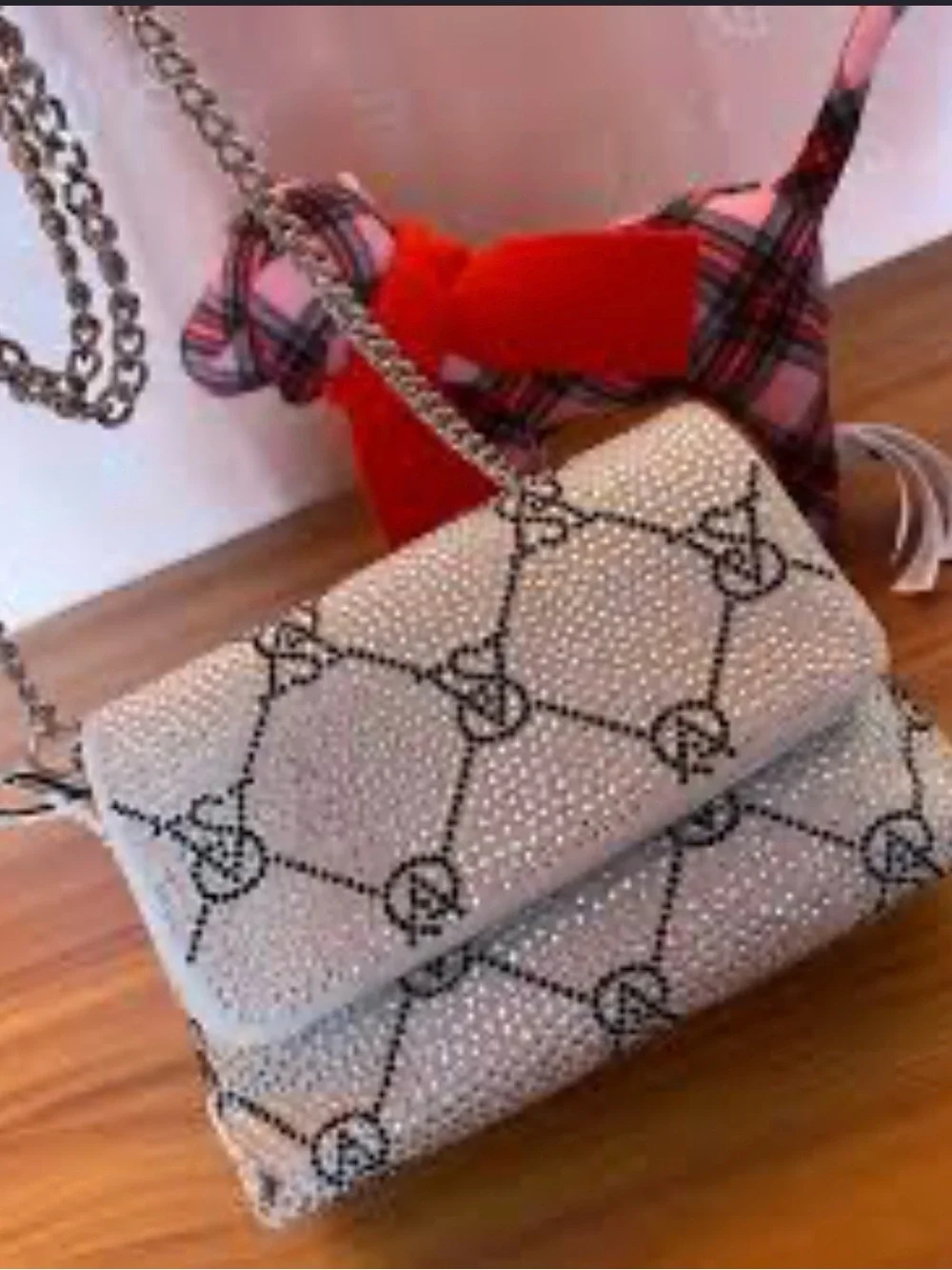 Victoria's Secret Ivory Crystal-Embellished Chain Crossbody